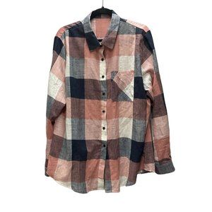 Woman's Multi Color Plaid Button Front Shirt Size 2X With Pocket Long Sleeve